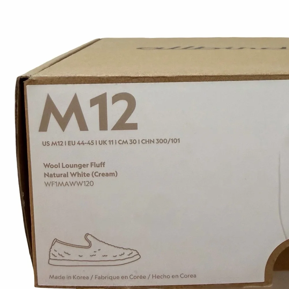 Allbirds Wool Lounger Fluff Slip On Loafer Mens‎ Size 12 Natural White Cozy NEW
